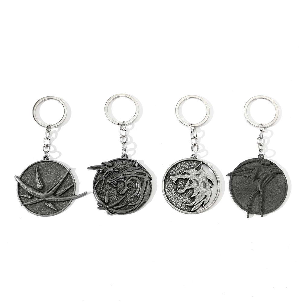 Car Accessories Gifts For Men - Vintage Wolf Head Keychain Game Geralt